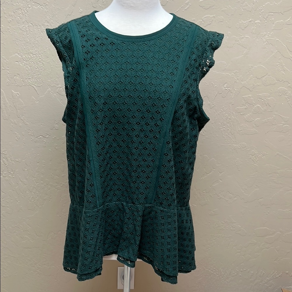 Banana Republic Dark Green Lace Peplum Shell